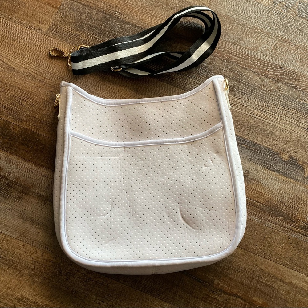 NWOT ah- dorned White Neoprene Crossbody Bag